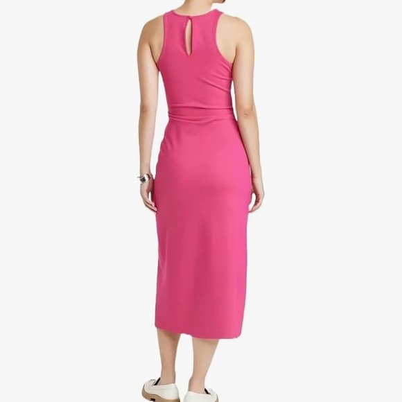 A new day pink sleeveless tank ruched ponte midi front slit dress - Picture 2 of 10